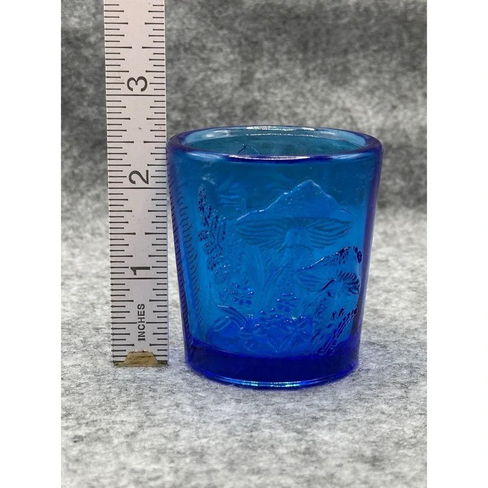 Vintage Cobalt Blue Glass Mushroom Fern Embossed Votive Holder/tooth pick holder